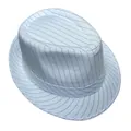 Vue détaillée du chapeau fedora blanc à fines rayures avec couronne classique et ruban - M (56-58cm) / Blanc