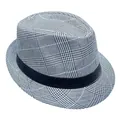 Classic black and white checkered fedora hat with black band for men, 45-degree angle view - M (56-58cm) / Black White Plaid