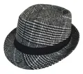 Cappello fedora retrò britannico con classico motivo a quadri glen nero e bianco - M (56-58cm) / Grigio biancastro