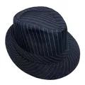 Détails du tissu à fines rayures d'un chapeau Fedora bleu marine avec coutures précises - M (56-58cm) / Noir