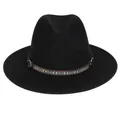 Classic black wool fedora hat with a colorful ethnic woven band and silver studs - 56-58cm / Black