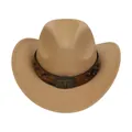 Cappello da cowboy in lana kaki con fascia in pelle marrone e fibbia a testa di toro - Cammello / 56-58cm