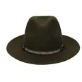 Dark olive green fedora hat in wool felt with ethnic geometric band and metal rivets - 56-58cm / Army Green