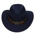 Cappello western blu navy in feltro con fascia in pelle e fibbia teschio di toro vintage - Blu navy / 56-58cm