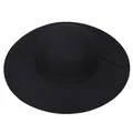 Détail d'un chapeau en feutre noir à large bord avec une couronne ronde rétro chic - Circonférence du chapeau 56-58cm / Adulte / Noir