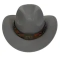 Cappello da cowboy grigio in feltro con fascia in pelle borchiata e fibbia a toro - Grigio / 56-58cm
