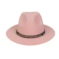 British style pink wool fedora hat with ethnic patterned band and silver ring buckle - 56-58cm / Pink