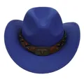 Cappello da cowboy blu con fascia in pelle marrone, rivetti ed emblema testa di toro - Blu Zaffiro / 56-58cm