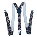 Detail view of leopard print Y-back suspenders with metal clips and leather patch - Leopard Print (2)