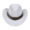 Cappello da cowboy classico in lana bianca con fibbia a teschio di toro e cuoio - Bianco / 56-58cm