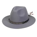 Gray wool felt jazz hat with stylish woven band and decorative wooden bead tassels - 56-58cm / Light Gray