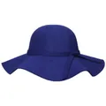 Élégant chapeau en laine bleu roi à large bord avec ruban décoratif pour automne hiver - Circonférence du chapeau 52cm / Enfant / Bleu royal