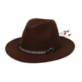 Dark brown wool fedora hat with ethnic woven band and wooden bead tassel accents - 56-58cm / Coffee
