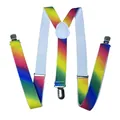 Detail view of Y-back rainbow suspenders with silver clips and white leather joiner - Multicolor (5)
