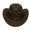 Cappello da cowboy vintage marrone scuro con fibbia a testa di toro e fascia borchiata - Verde Militare / 56-58cm