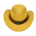 Cappello da cowboy giallo in lana con fibbia longhorn e fascia in pelle decorata - Giallo / 56-58cm