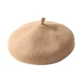Klassieke camel wollen baret met steel voor dames en kinderen in herfststijl - Omtrek 50-52cm / camel