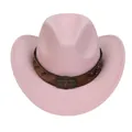 Cappello da cowboy in feltro rosa con fascia in pelle vintage e fibbia a teschio di toro - Rosa / 56-58cm
