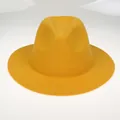 Detail of yellow wool felt fedora hat featuring classic creased crown and stitched flat brim - M (56-58cm) / Yellow