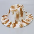 Detail of tie-dye fedora showing the brown and white fabric texture and reinforced stitching - Khaki + White
