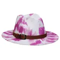 Dettaglio del cappello in feltro tie-dye viola con cintura in ecopelle e fibbia metallica - 56-58cm / Stile Cintura Tie-Dye Viola Bianco / Viola + Bianco Tie-Dye