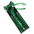 Sparkly green sequin bow tie and suspenders set for festive party outfits - Green Sequin Set