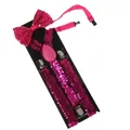 Close-up of hot pink sequin bow tie and Y-back suspender set with shiny metal clips - Rose Red Sequin Set