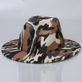 Macro shot of fedora hat with jungle camouflage pattern and thick wool texture - Khaki & Black