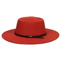 Classic wide brim wool felt fedora hat in vibrant red with black braided cord trim - M (56-58cm) / Brick Red
