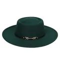 Close-up of dark green felt fedora hat featuring a black belt and gold metal buckle - M (56-58cm) / Dark Green