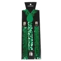 Adjustable Y-back emerald green sequin suspenders with three silver metal clips for adults - Green(15)