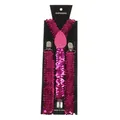 Adjustable Y-back suspenders featuring rose red sequins and silver metal clips - Rose Red(16)