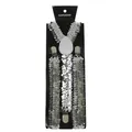 Unisex silver sequin Y-back suspenders with metallic clips and heart reinforcement - Silver Sequin (8)
