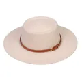 Detail of off-white wide brim felt hat featuring a brown leather band and gold buckle - 56-58cm / Beige
