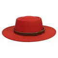 Vibrant red flat top wool felt fedora hat featuring a brown braided leather band - 56-58cm / Brick Red