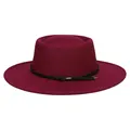 Classic wine red wool felt fedora hat with flat top and black cord trim for women and men - M (56-58cm) / Burgundy