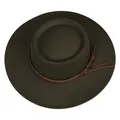 Flat top dark olive wool felt boater hat featuring a brown leather band and side tassel - Milky Green