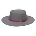 Grey wool felt pork pie hat with brown leather belt and gold buckle on white background - 56-58cm / C Grey