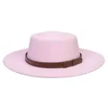 Classic wide brim felt fedora hat in light pink with brown stitched leather band - 56-58cm / Pink