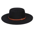 Classic black felt wide-brim fedora with a dark brown leather band and gold metal buckle - 56-58cm / A Black