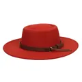 Classic red felt fedora hat with brown suede band and gold buckle detail - 56-58cm / Brick Red