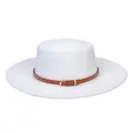 Classic white flat-top fedora with a dark brown leather belt buckle accessory - 56-58cm / White (Letter R)