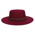 Burgundy wide brim fedora hat with brown leather braided band for autumn and winter - 56-58cm / Wine Red