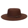British style coffee brown wool felt boater hat with a leather decorative band - M (56-58cm) / Coffee