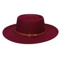 Classic burgundy fedora hat with a brown faux leather band and golden buckle detail - 56-58cm / Wine Red