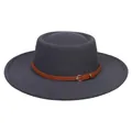 Dark grey fedora hat with wide brim and brown leather band featuring a golden buckle - 56-58cm / Dark Gray