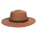 Classico cappello fedora in feltro di lana cammello con nastro in pelle marrone e tesa piatta - 56-58cm / Marrone
