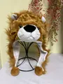 Cappello da leone in peluche con paraorecchie e pompon per feste in maschera e cosplay - Leone