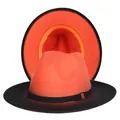 Detail view of orange felt fedora hat with black trim and metal buckle detail - M (56-58cm) / Orange and Black