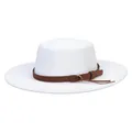Elegant white wool felt fedora hat with flat top and brown decorative strap detail - 56-58cm / White (Letter R)